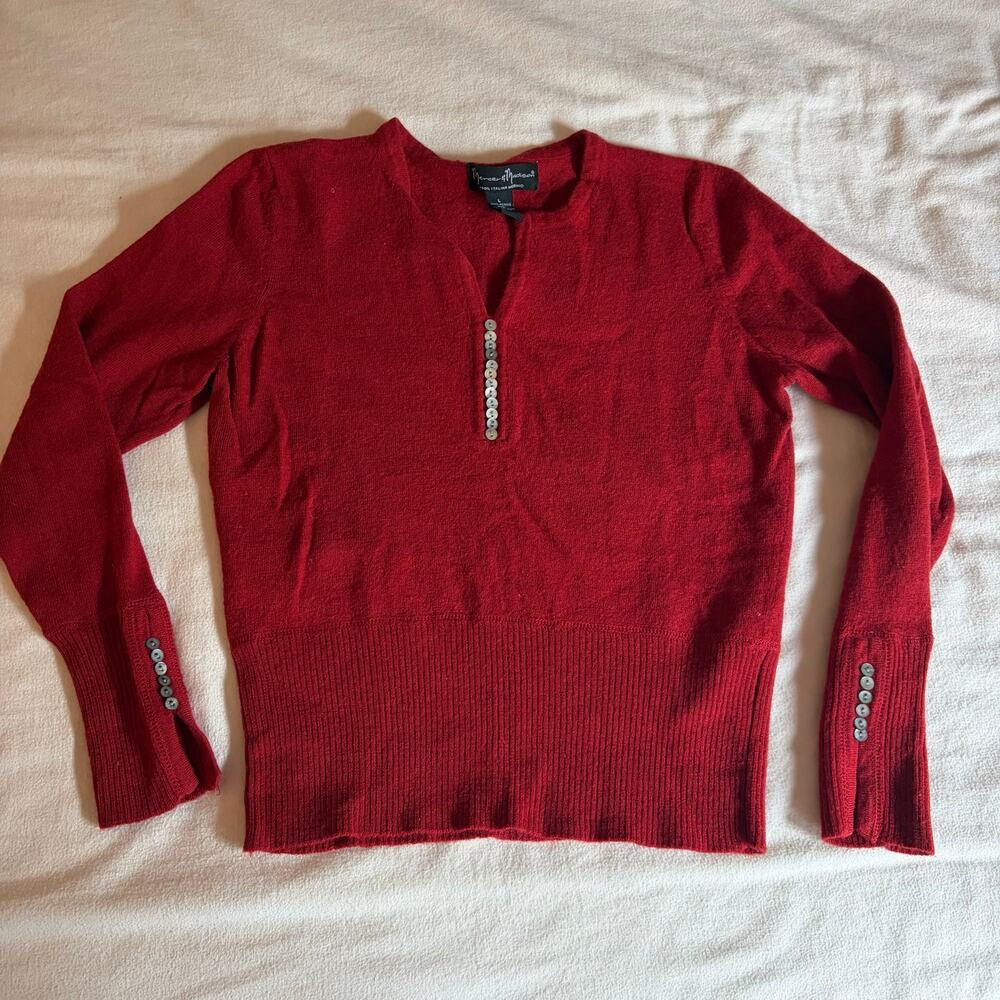 MERCER & MADISON RED 100% ITALIAN MERINO WOOL SWEATER L